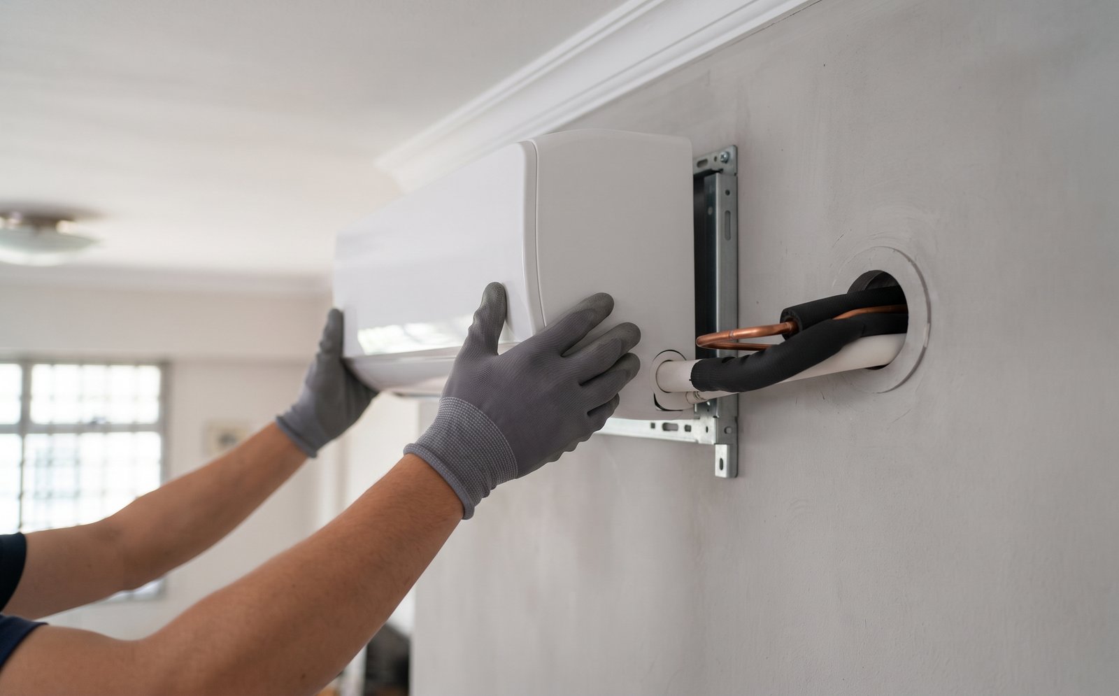 Wall-mounted fan coil unit installation in a Singapore home